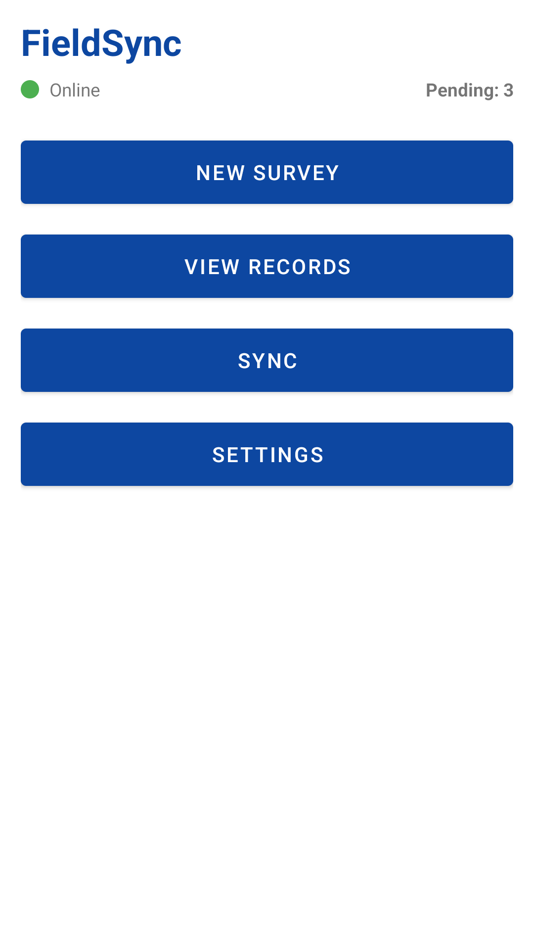 FieldSync — menú principal