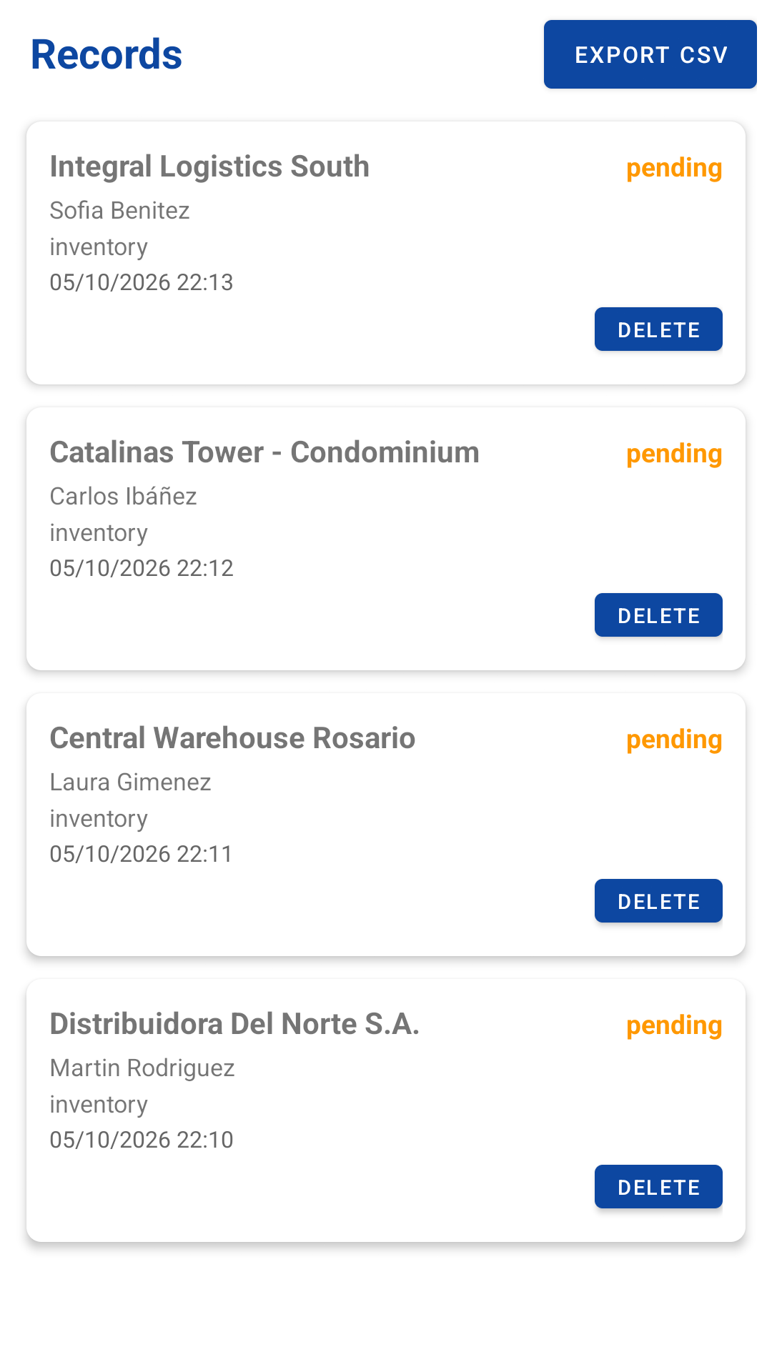 FieldSync — registros pendientes